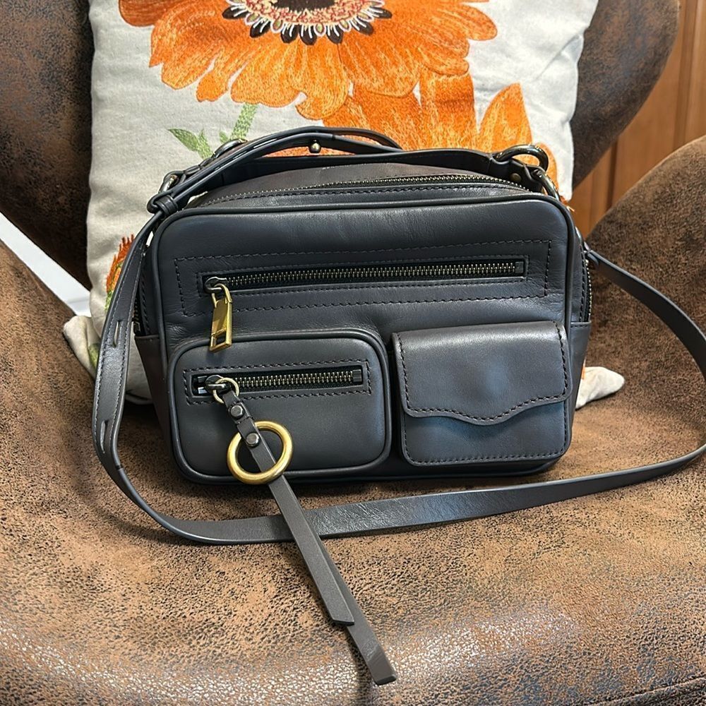 REBECCA MINKOFF CROSSBODY LEATHER JETT BOXY BAG STUDS CARGO RINGS CLASPS NWOT - Picture 4 of 17